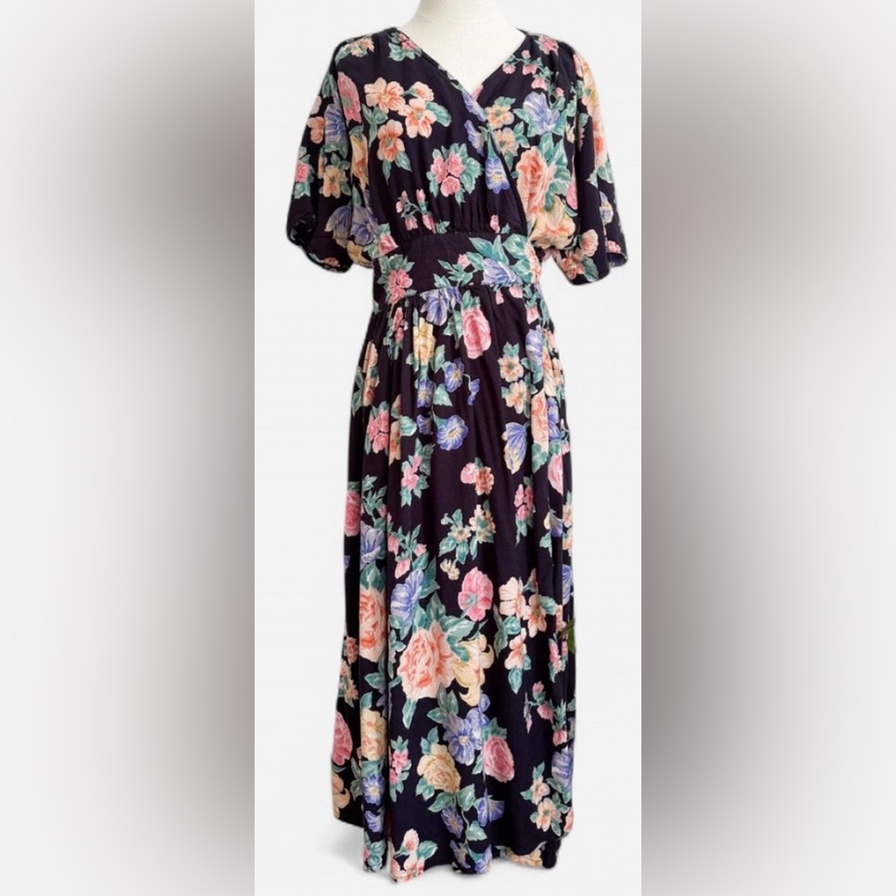 vintage floral wrap around tie 80s together brand midi dress classic Sz 14